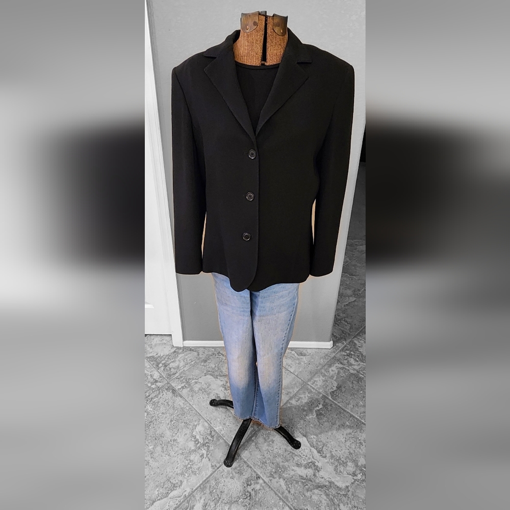 Black Casual Corner size 16 suit jacet, Old Navy High rise straight jeans 12.